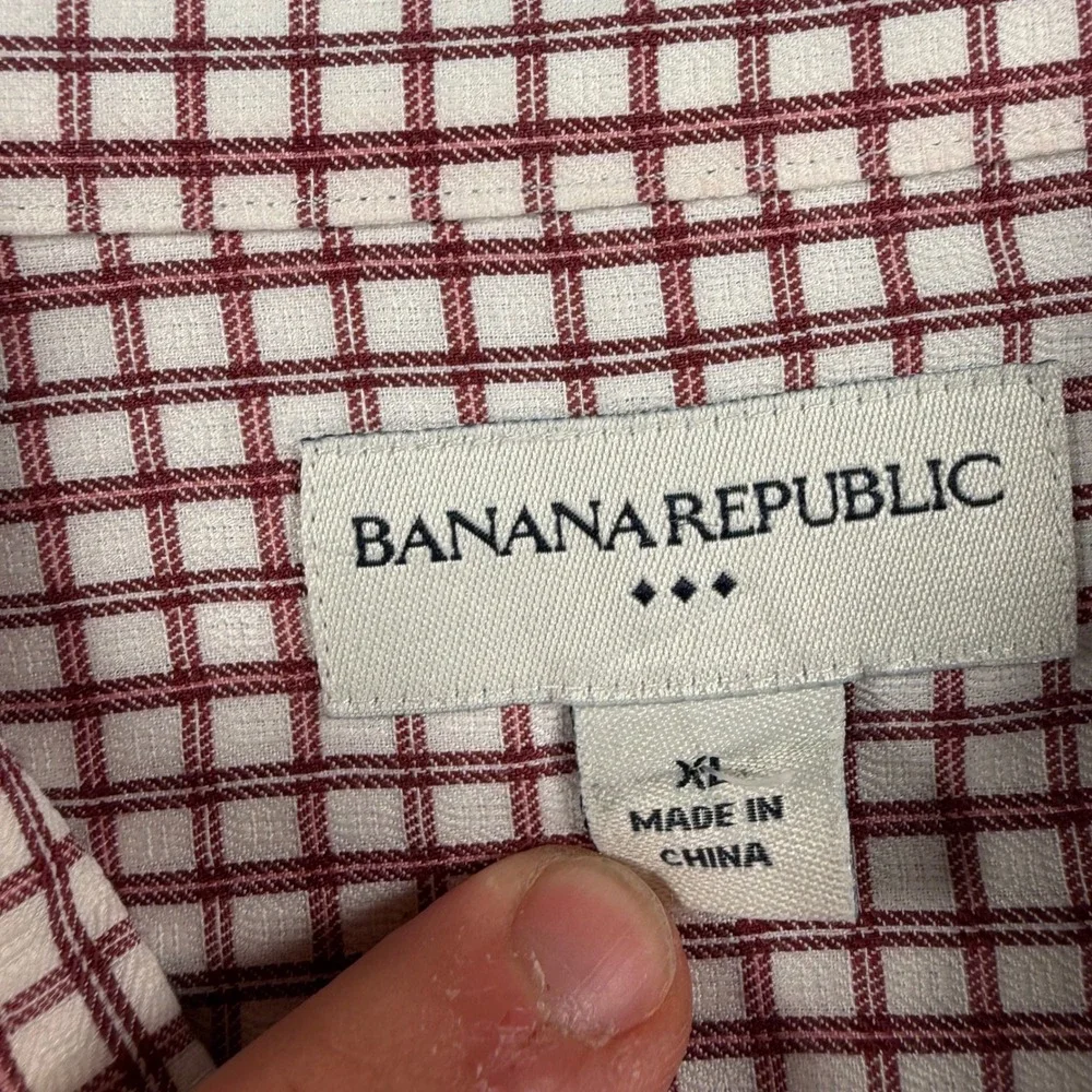 Banana Republic Mens XL Maroon White Graph Check Button Down Shirt Long Sleeve